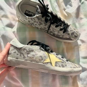 Golden Goose GGDB Super Star Sneakers in Silver Glitter Leopard EU 38